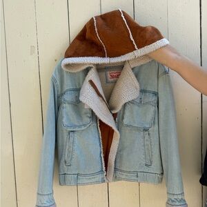 Levi's Light Blue Jean Jacket with Brown Hood